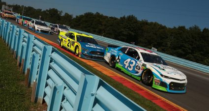 WATKINS GLEN, NEW YORK - AUGUST 04: Bubba Wallace, driver of the #43 Victory Junction Chevrolet, leads a pack of cars during the Monster Energy NASCAR Cup Series Go Bowling at The Glen at Watkins Glen International on August 04, 2019 in Watkins Glen, New York. (Photo by Sean Gardner/Getty Images) | Getty Images