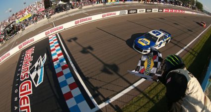 WATKINS GLEN, NEW YORK - AUGUST 04: Chase Elliott, driver of the #9 NAPA AUTO PARTS Chevrolet, takes the checkered flag to win the Monster Energy NASCAR Cup Series Go Bowling at The Glen at Watkins Glen International on August 04, 2019 in Watkins Glen, New York. (Photo by Sean Gardner/Getty Images) | Getty Images