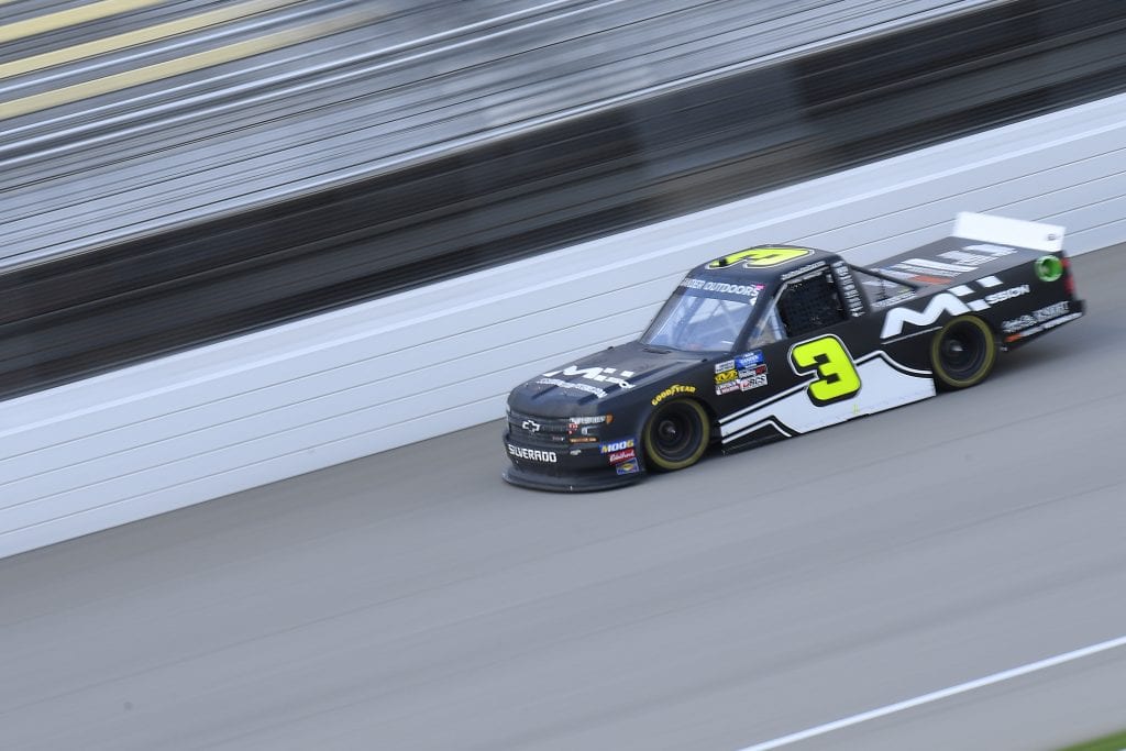 BROOKLYN, MICHIGAN - AUGUST 09: Jordan Anderson, driver of the #3 Bommarito Automotive Group Chevrolet, drives during practice for the NASCAR Gander Outdoor Truck Series Corrigan Oil 200 at Michigan International Speedway on August 09, 2019 in Brooklyn, Michigan. (Photo by Quinn Harris/Getty Images) | Getty Images