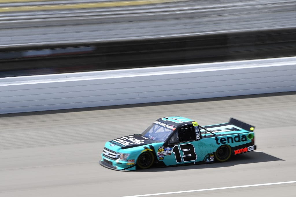 BROOKLYN, MICHIGAN - AUGUST 09: Johnny Sauter, driver of the #13 Tenda Heal Ford, drives during practice for the NASCAR Gander Outdoor Truck Series Corrigan Oil 200 at Michigan International Speedway on August 09, 2019 in Brooklyn, Michigan. (Photo by Quinn Harris/Getty Images) | Getty Images