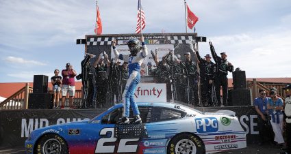 LEXINGTON, OHIO - AUGUST 10: Austin Cindric, driver of the #22 PPG Ford, celebrates after winning the B&L Transport 170 at Mid-Ohio Sports Car Course on August 10, 2019 in Lexington, Ohio. (Photo by Meg Oliphant/Getty Images) | Getty Images