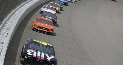 BROOKLYN, MICHIGAN - AUGUST 11: Jimmie Johnson, driver of the #48 Ally Chevrolet, leads a pack of cars during the Monster Energy NASCAR Cup Series Consumers Energy 400 at Michigan International Speedway on August 11, 2019 in Brooklyn, Michigan. (Photo by Matt Sullivan/Getty Images) | Getty Images