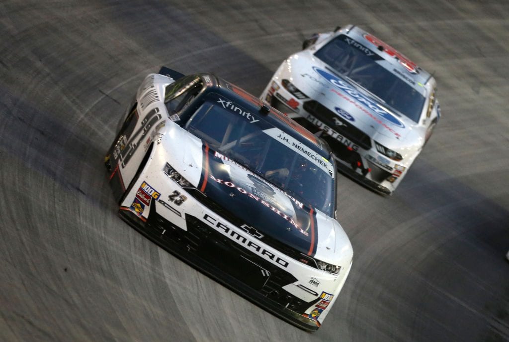BRISTOL, TENNESSEE - AUGUST 16: John Hunter Nemechek, driver of the #23 Midnight Moon Moonshine Chevrolet, races during the NASCAR Xfinity Series Food City 300 at Bristol Motor Speedway on August 16, 2019 in Bristol, Tennessee. (Photo by Brian Lawdermilk/Getty Images) | Getty Images