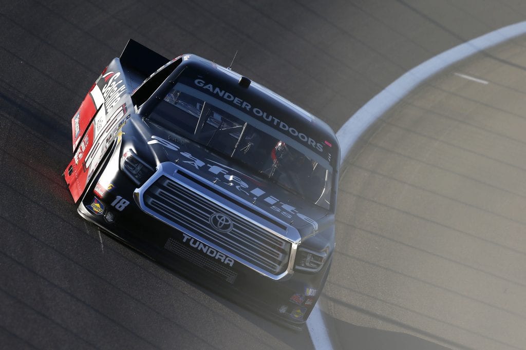 LAS VEGAS, NEVADA - SEPTEMBER 13: Harrison Burton, driver of the #18 Safelite AutoGlass Toyota, drives during practice for the NASCAR Gander Outdoor Truck Series World of Westgate Las Vegas 200 at Las Vegas Motor Speedway on September 13, 2019 in Las Vegas, Nevada. (Photo by Jonathan Ferrey/Getty Images) | Getty Images