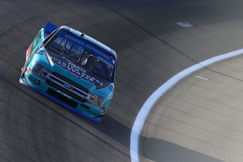 LAS VEGAS, NEVADA - SEPTEMBER 13: Johnny Sauter, driver of the #13 Tenda Heal Ford, drives during practice for the NASCAR Gander Outdoor Truck Series World of Westgate Las Vegas 200 at Las Vegas Motor Speedway on September 13, 2019 in Las Vegas, Nevada. (Photo by Jonathan Ferrey/Getty Images) | Getty Images