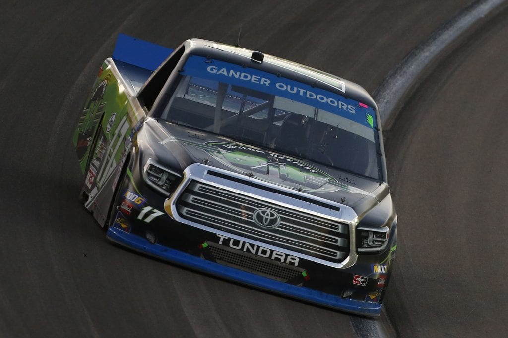LAS VEGAS, NEVADA - SEPTEMBER 13: Tyler Ankrum, driver of the #17 B/X Custom Designs Toyota, races during the NASCAR Gander Outdoor Truck Series World of Westgate Las Vegas 200 at Las Vegas Motor Speedway on September 13, 2019 in Las Vegas, Nevada. (Photo by Jonathan Ferrey/Getty Images) | Getty Images