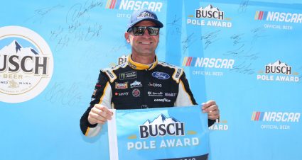 LAS VEGAS, NEVADA - SEPTEMBER 14: Clint Bowyer, driver of the #14 Toco Warranty Ford, poses with the pole award after qualifying for the Monster Energy NASCAR Cup Series South Point 400 at Las Vegas Motor Speedway on September 14, 2019 in Las Vegas, Nevada. (Photo by Matt Sullivan/Getty Images) | Getty Images