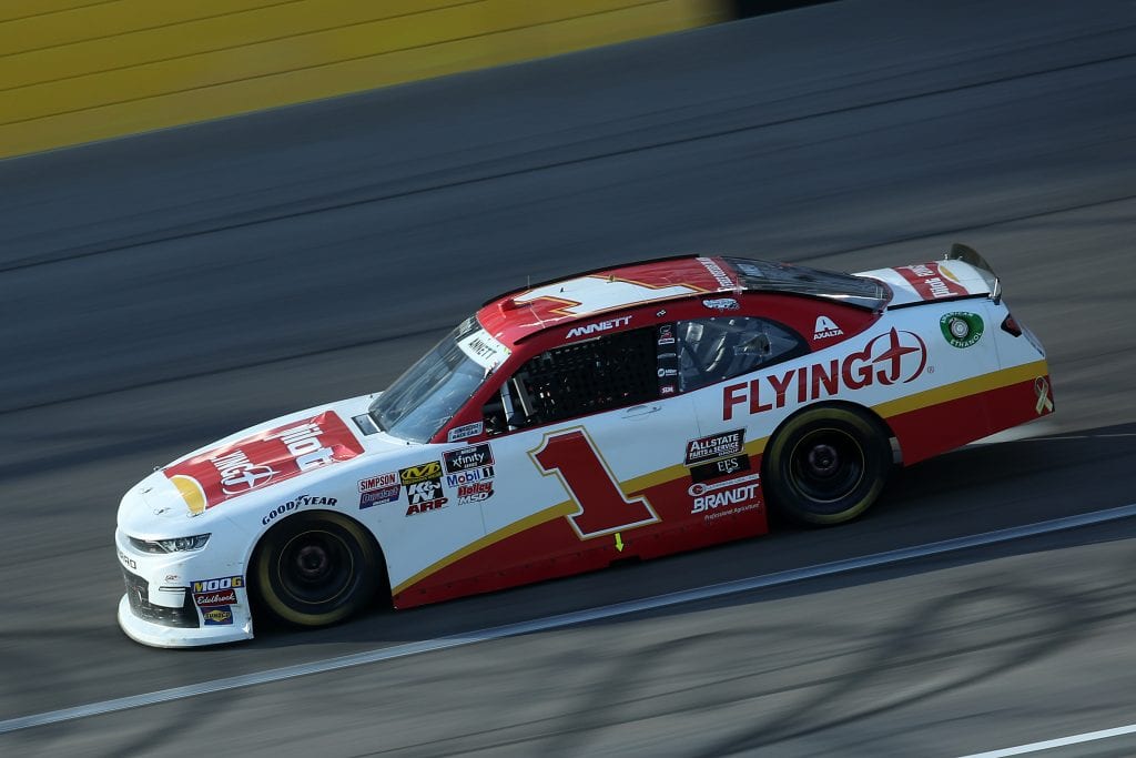 LAS VEGAS, NEVADA - SEPTEMBER 14: Michael Annett, driver of the #1 Pilot/Flying J Chevrolet, races during the NASCAR Xfinity Series Rhino Pro Trucks Outfitters 300 at Las Vegas Motor Speedway on September 14, 2019 in Las Vegas, Nevada. (Photo by Chris Graythen/Getty Images) | Getty Images