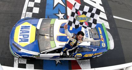 CHARLOTTE, NORTH CAROLINA - SEPTEMBER 29: Chase Elliott, driver of the #9 NAPA Auto Parts Chevrolet, celebrates after winning the Monster Energy NASCAR Cup Series Bank of America ROVAL 400 at Charlotte Motor Speedway on September 29, 2019 in Charlotte, North Carolina. (Photo by Brian Lawdermilk/Getty Images) | Getty Images