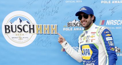 TALLADEGA, ALABAMA - OCTOBER 12: Chase Elliott, driver of the #9 NAPA Night Vision Chevrolet, poses with the Pole Award after posting the quickest lap during qualifying for the Monster Energy NASCAR Cup Series 1000Bulbs.com 500 at Talladega Superspeedway on October 12, 2019 in Talladega, Alabama. (Photo by Brian Lawdermilk/Getty Images) | Getty Images