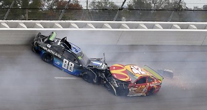 TALLADEGA, ALABAMA - OCTOBER 14: Kyle Larson, driver of the #42 McDonald's Chevrolet, wrecks during the Monster Energy NASCAR Cup Series 1000Bulbs.com 500 at Talladega Superspeedway on October 14, 2019 in Talladega, Alabama. (Photo by Brian Lawdermilk/Getty Images) | Getty Images