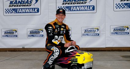 KANSAS CITY, KANSAS - OCTOBER 19: Daniel Hemric, driver of the #8 Caterpillar Chevrolet,  poses with a pole award pedal car after qualifying for the Monster Energy NASCAR Cup Series Hollywood Casino 400 at Kansas Speedway on October 19, 2019 in Kansas City, Kansas. (Photo by Jonathan Ferrey/Getty Images) | Getty Images