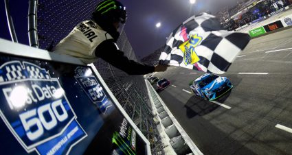 MARTINSVILLE, VIRGINIA - OCTOBER 27: Martin Truex Jr, driver of the #19 Auto Owners Insurance Toyota, takes the checkered flag to win the Monster Energy NASCAR Cup Series First Data 500 at Martinsville Speedway on October 27, 2019 in Martinsville, Virginia. (Photo by Jared C. Tilton/Getty Images) | Getty Images