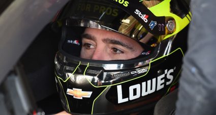 FONTANA, CA - MARCH 16:  Jimmie Johnson, driver of the #48 Lowe's for Pros Chevrolet, straps on his helmet during practice for the Monster Energy NASCAR Cup Series Auto Club 400 at Auto Club Speedway on March 16, 2018 in Fontana, California.  (Photo by Josh Hedges/Getty Images) | Getty Images