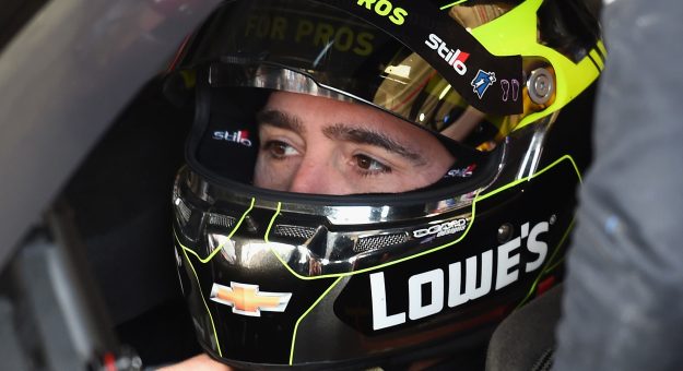 FONTANA, CA - MARCH 16:  Jimmie Johnson, driver of the #48 Lowe's for Pros Chevrolet, straps on his helmet during practice for the Monster Energy NASCAR Cup Series Auto Club 400 at Auto Club Speedway on March 16, 2018 in Fontana, California.  (Photo by Josh Hedges/Getty Images) | Getty Images