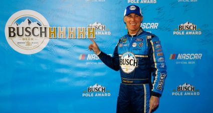 FORT WORTH, TEXAS - NOVEMBER 02: Kevin Harvick, driver of the #4 Busch Beer/Ducks Unlimited Ford, poses with the Pole Award after posting the quickest lap during the Salute to Veterans Qualifying Day Fueled by The Texas Lottery for the Monster Energy NASCAR Cup Series AAA Texas 500 at Texas Motor Speedway on November 02, 2019 in Fort Worth, Texas. (Photo by Jonathan Ferrey/Getty Images) | Getty Images