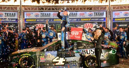 FORT WORTH, TEXAS - NOVEMBER 03: Kevin Harvick, driver of the #4 Busch Beer/Ducks Unlimited Ford, celebrates in Victory Lane after winning the Monster Energy NASCAR Cup Series AAA Texas 500 at Texas Motor Speedway on November 03, 2019 in Fort Worth, Texas. (Photo by Jared C. Tilton/Getty Images) | Getty Images