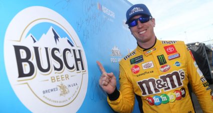 AVONDALE, ARIZONA - NOVEMBER 09: Kyle Busch, driver of the #18 M&M's Toyota, poses with the pole award after qualifying for the Monster Energy NASCAR Cup Series Bluegreen Vacations 500 at ISM Raceway on November 09, 2019 in Avondale, Arizona. (Photo by Matt Sullivan/Getty Images) | Getty Images