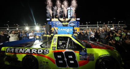 HOMESTEAD, FLORIDA - NOVEMBER 15: Matt Crafton, driver of the #88 Jack Links/Menards Ford, celebrates winning the NASCAR Gander Outdoors Truck Series Championship at Homestead-Miami Speedway on November 15, 2019 in Homestead, Florida. (Photo by Chris Graythen/Getty Images) | Getty Images