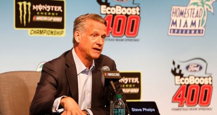 HOMESTEAD, FLORIDA - NOVEMBER 17: NASCAR President Steve Phelps speaks to the media prior to the Monster Energy NASCAR Cup Series Ford EcoBoost 400 at Homestead Speedway on November 17, 2019 in Homestead, Florida. (Photo by Brian Lawdermilk/Getty Images) | Getty Images
