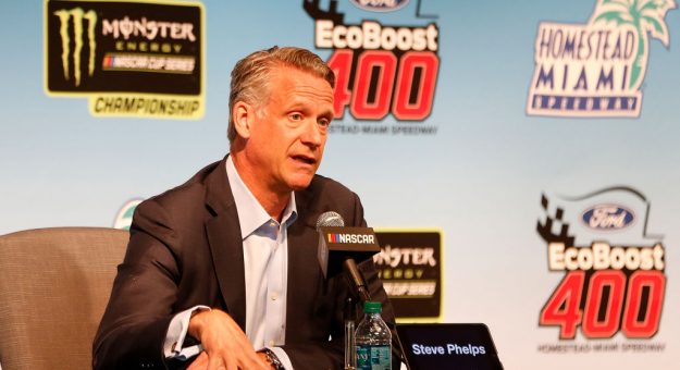 HOMESTEAD, FLORIDA - NOVEMBER 17: NASCAR President Steve Phelps speaks to the media prior to the Monster Energy NASCAR Cup Series Ford EcoBoost 400 at Homestead Speedway on November 17, 2019 in Homestead, Florida. (Photo by Brian Lawdermilk/Getty Images) | Getty Images