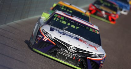 HOMESTEAD, FLORIDA - NOVEMBER 17: Denny Hamlin, driver of the #11 FedEx Express Toyota, leads a pack of cars during the Monster Energy NASCAR Cup Series Ford EcoBoost 400 at Homestead Speedway on November 17, 2019 in Homestead, Florida. (Photo by Brian Lawdermilk/Getty Images) | Getty Images