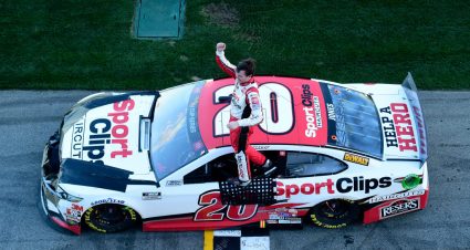 DAYTONA BEACH, FLORIDA - FEBRUARY 09: Erik Jones, driver of the #20 Sport Clips Toyota, celebrates winning the NASCAR Cup Series Busch Clash at Daytona International Speedway on February 09, 2020 in Daytona Beach, Florida. (Photo by Jared C. Tilton/Getty Images) | Getty Images