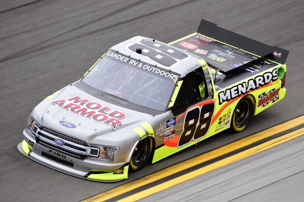 DAYTONA BEACH, FLORIDA - FEBRUARY 14: Matt Crafton, driver of the #88 Mold Armor/Menards Ford, qualifies for the NASCAR Gander RV & Outdoors Truck Series NextEra Energy 250 at Daytona International Speedway on February 14, 2020 in Daytona Beach, Florida. (Photo by Jared C. Tilton/Getty Images) | Getty Images