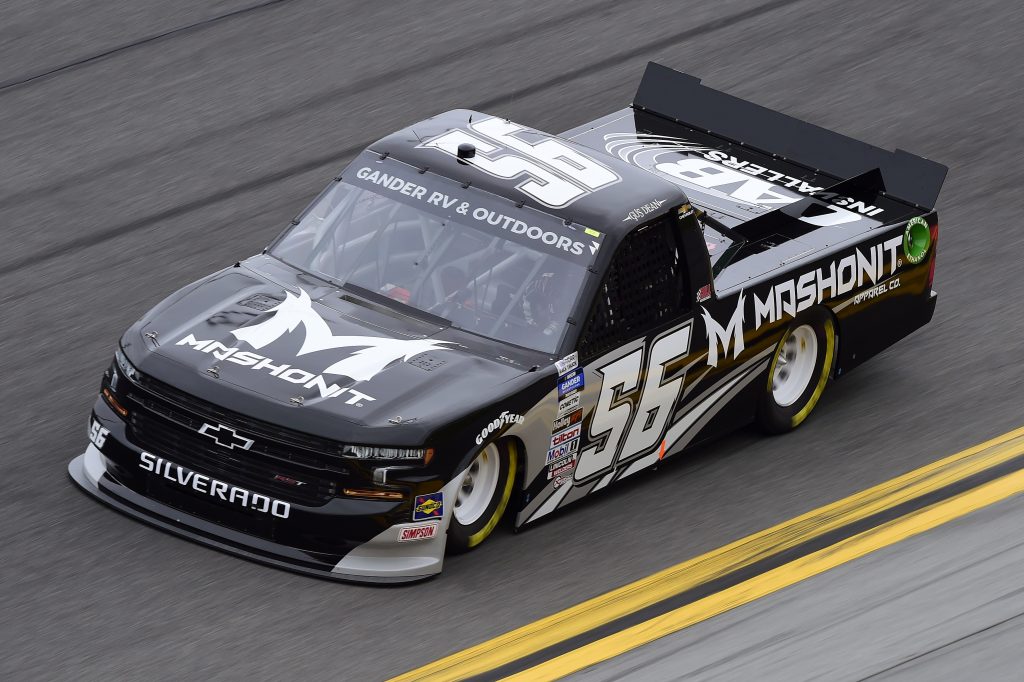 DAYTONA BEACH, FLORIDA - FEBRUARY 14: Gus Dean, driver of the #56 MASHONIT Chevrolet, qualifies for the NASCAR Gander RV & Outdoors Truck Series NextEra Energy 250 at Daytona International Speedway on February 14, 2020 in Daytona Beach, Florida. (Photo by Jared C. Tilton/Getty Images) | Getty Images