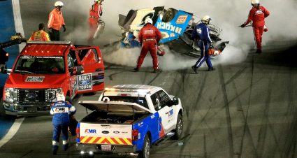 DAYTONA BEACH, FLORIDA - FEBRUARY 17:  Track workers attend to Ryan Newman, driver of the #6 Koch Industries Ford, following a crash during the NASCAR Cup Series 62nd Annual Daytona 500 at Daytona International Speedway on February 17, 2020 in Daytona Beach, Florida. (Photo by Mike Ehrmann/Getty Images) | Getty Images