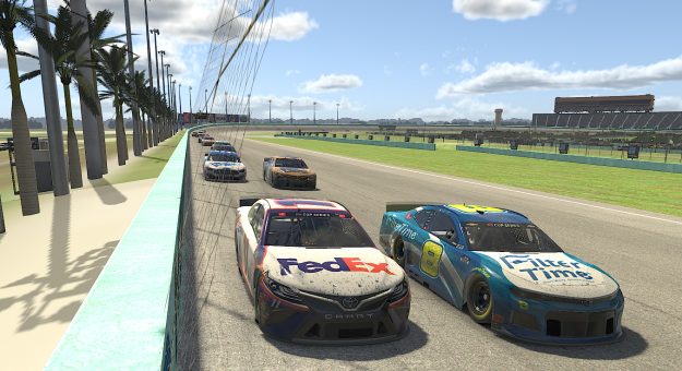 Visit Denny Hamlin passes Dale Jr. for victory in eNASCAR iRacing Pro Invitational Series opener page