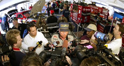 15 FEB 2002:  Dave Marcis speaks to the media during Daytona 500 Speedweeks in preparation for the NASCAR Winston Cup Daytona 500 at Daytona International Speedway in Daytona, Florida. DIGITAL IMAGE - Mandatory Credit: Jonathan Ferrey/Getty Images
