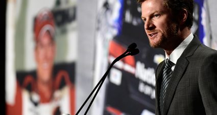 CHARLOTTE, NC - APRIL 25: Dale Earnhardt Jr. gives a statement announcing his retirement from NASCAR after the 2017 season at the Hendrick Motorsports Team Center on April 25, 2017 in Charlotte, North Carolina. (Photo by Mike Comer/Getty Images) | Getty Images