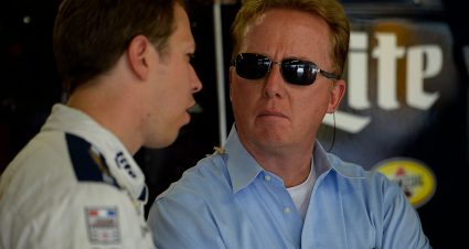 LOUDON, NH - JULY 15: Brad Keselowski, driver of the #2 Miller Lite Ford, talks to television personality Ricky Craven in the garage area during practice for the NASCAR Sprint Cup Series New Hampshire 301 at New Hampshire Motor Speedway on July 16, 2016 in Loudon, New Hampshire.  (Photo by Robert Laberge/Getty Images) | Getty Images