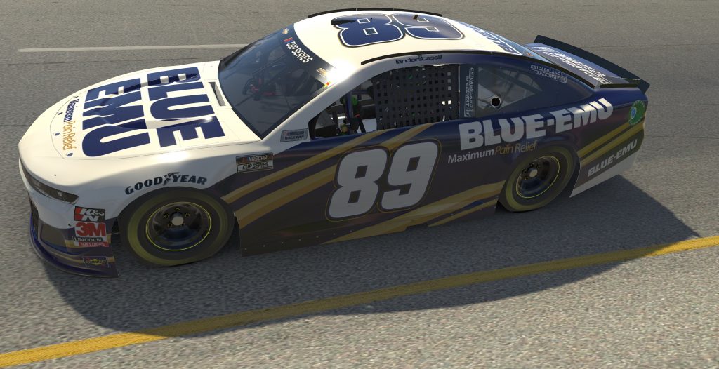 RICHMOND, VIRGINIA - APRIL 19: (EDITORIAL USE ONLY) (Editors note: This image was computer generated in-game) Landon Cassill, driver of the #89 Blue Emu Chevrolet, races during the eNASCAR iRacing Pro Invitational Series Toyota Owners 150at Richmond Raceway on April 19, 2020 in Richmond, Virginia. (Photo by Chris Graythen/Getty Images) | Getty Images
