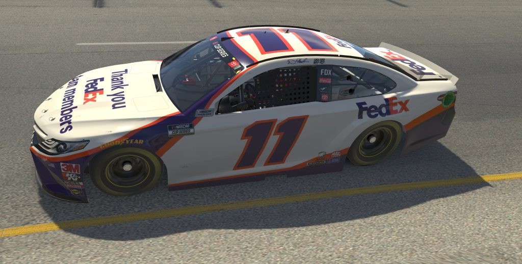RICHMOND, VIRGINIA - APRIL 19: (EDITORIAL USE ONLY) (Editors note: This image was computer generated in-game) Denny Hamlin, driver of the #11 FedEx Toyota, races during the eNASCAR iRacing Pro Invitational Series Toyota Owners 150at Richmond Raceway on April 19, 2020 in Richmond, Virginia. (Photo by Chris Graythen/Getty Images) | Getty Images