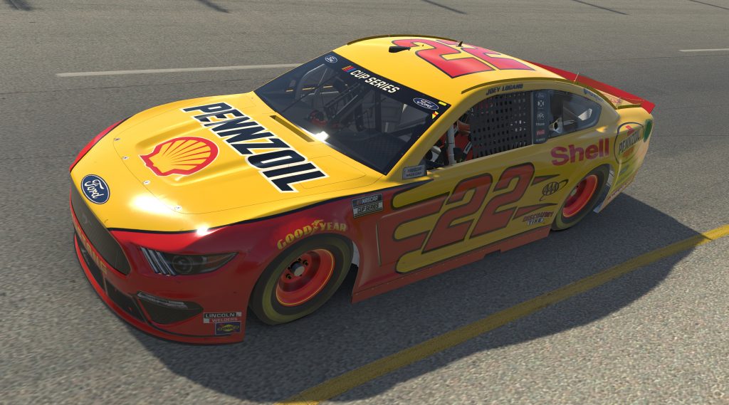 RICHMOND, VIRGINIA - APRIL 19: (EDITORIAL USE ONLY) (Editors note: This image was computer generated in-game) Joey Logano, driver of the #22 Shell/Pennzoil Ford,races during the eNASCAR iRacing Pro Invitational Series Toyota Owners 150at Richmond Raceway on April 19, 2020 in Richmond, Virginia. (Photo by Chris Graythen/Getty Images) | Getty Images