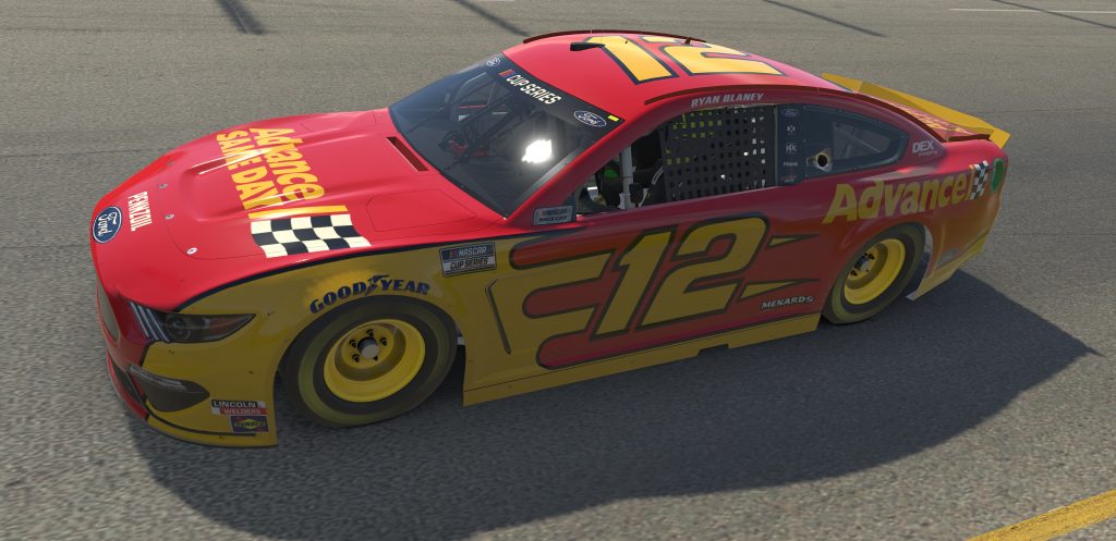 RICHMOND, VIRGINIA - APRIL 19: (EDITORIAL USE ONLY) (Editors note: This image was computer generated in-game) Ryan Blaney, driver of the #12 Advance Auto Parts Ford, races during the eNASCAR iRacing Pro Invitational Series Toyota Owners 150at Richmond Raceway on April 19, 2020 in Richmond, Virginia. (Photo by Chris Graythen/Getty Images) | Getty Images