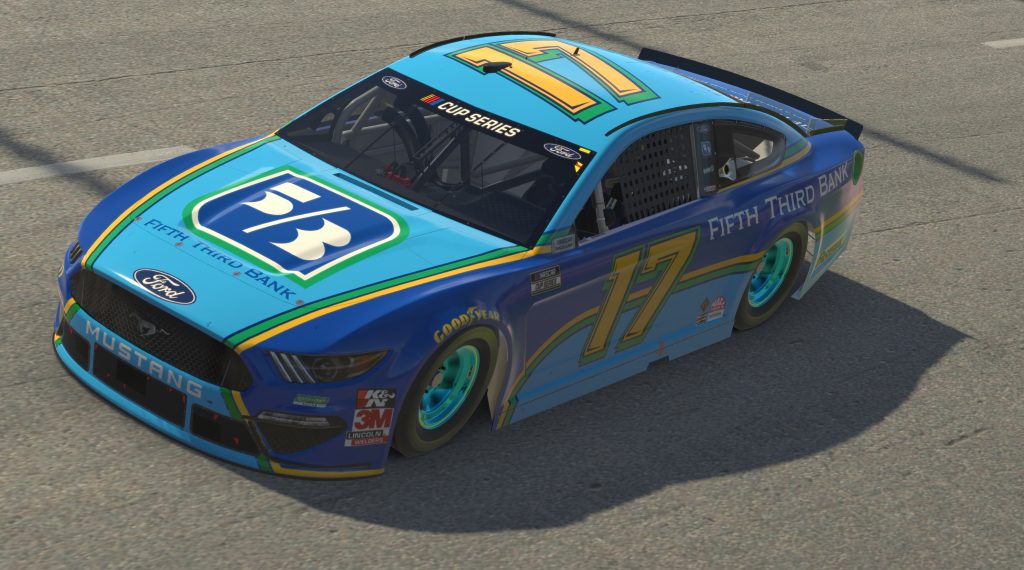 RICHMOND, VIRGINIA - APRIL 19: (EDITORIAL USE ONLY) (Editors note: This image was computer generated in-game) Chris Buescher, driver of the #17 Fifth Third Bank Ford, races during the eNASCAR iRacing Pro Invitational Series Toyota Owners 150at Richmond Raceway on April 19, 2020 in Richmond, Virginia. (Photo by Chris Graythen/Getty Images) | Getty Images