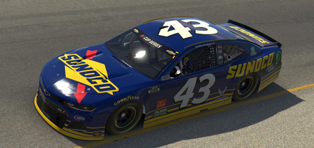 RICHMOND, VIRGINIA - APRIL 19: (EDITORIAL USE ONLY) (Editors note: This image was computer generated in-game) Bubba Wallace, driver of the #43 Sunoco Chevrolet, races during the eNASCAR iRacing Pro Invitational Series Toyota Owners 150at Richmond Raceway on April 19, 2020 in Richmond, Virginia. (Photo by Chris Graythen/Getty Images) | Getty Images