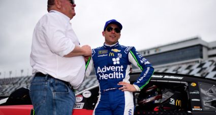 DAYTONA BEACH, FL - FEBRUARY 10:  Jamie McMurray, driver of the #40 McDonald's/Cessna/Bass Pro Shops Chevrolet, talks with team owner Chip Ganassi during qualifying for the Monster Energy NASCAR Cup Series 61st Annual Daytona 500 at Daytona International Speedway on February 10, 2019 in Daytona Beach, Florida.  (Photo by Jared C. Tilton/Getty Images) | Getty Images