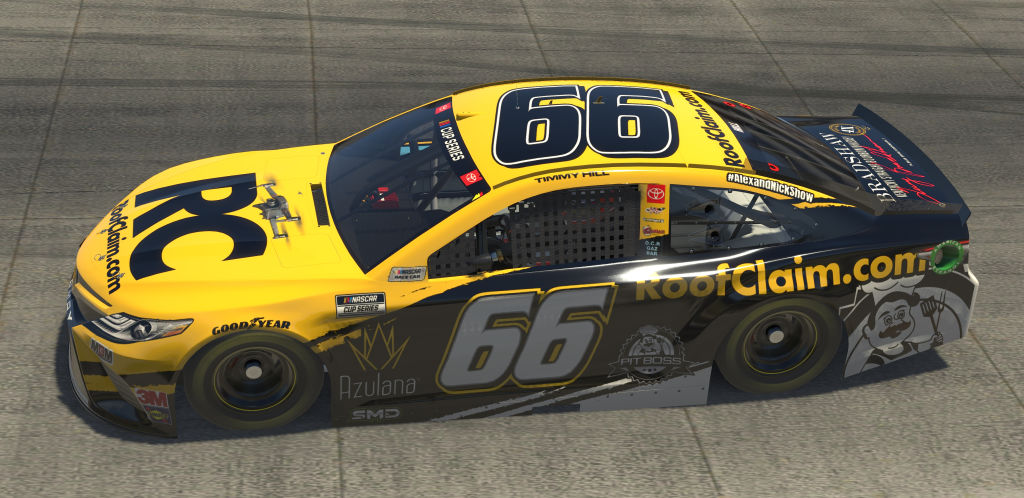 DOVER, DELAWARE - MAY 03: (EDITORIAL USE ONLY) (Editors note: This image was computer generated in-game) Timmy Hill, driver of the #66 RoofClaim.com Totota, races during the eNASCAR iRacing Pro Invitational Series Finish Line 150 at virtual Dover International Speedway on May 03, 2020 in Dover, Delaware. (Photo by Chris Graythen/Getty Images) | Getty Images