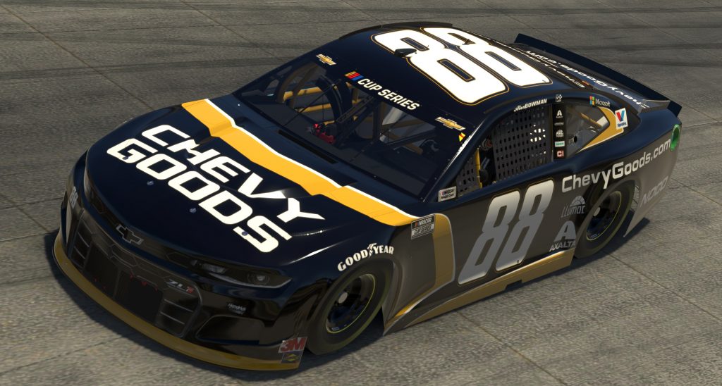 DOVER, DELAWARE - MAY 03: (EDITORIAL USE ONLY) (Editors note: This image was computer generated in-game) Alex Bowman, driver of the #88 Chevy Goods Chevrolet, races during the eNASCAR iRacing Pro Invitational Series Finish Line 150 at virtual Dover International Speedway on May 03, 2020 in Dover, Delaware. (Photo by Chris Graythen/Getty Images) | Getty Images