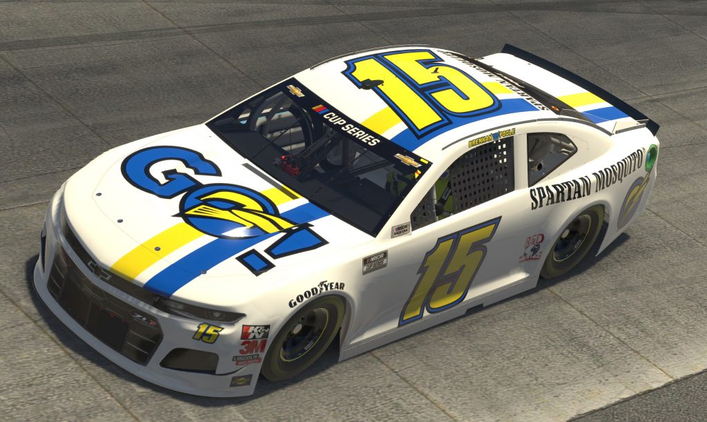 DOVER, DELAWARE - MAY 03: (EDITORIAL USE ONLY) (Editors note: This image was computer generated in-game) Brennan Poole, driver of the #15 Spartan Mosquito Chevrolet, races during the eNASCAR iRacing Pro Invitational Series Finish Line 150 at virtual Dover International Speedway on May 03, 2020 in Dover, Delaware. (Photo by Chris Graythen/Getty Images) | Getty Images