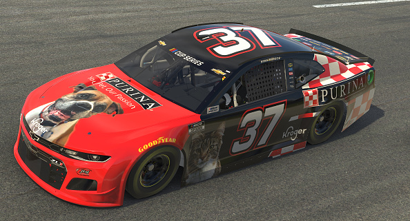 NORTH WILKESBORO, NORTH CAROLINA - MAY 09: (EDITORIAL USE ONLY) (Editors note: This image was computer generated in-game) Ryan Preece, driver of the #37 Purina Chevrolet, races during the eNASCAR iRacing Pro Invitational Series North Wilkesboro 160 at virtual North Wilkesboro Speedway on May 09, 2020 in North Wilkesboro, North Carolina. (Photo by Chris Graythen/Getty Images) | Getty Images