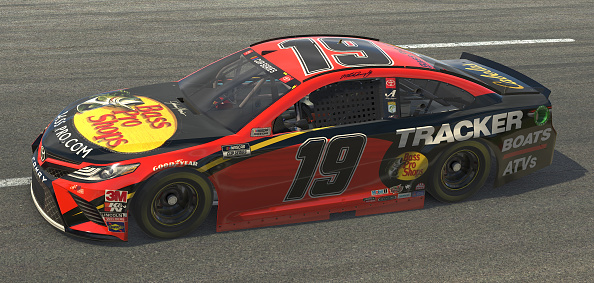 NORTH WILKESBORO, NORTH CAROLINA - MAY 09: (EDITORIAL USE ONLY) (Editors note: This image was computer generated in-game) Martin Truex Jr., driver of the #19 Bass Pro Shops Toyota, races during the eNASCAR iRacing Pro Invitational Series North Wilkesboro 160 at virtual North Wilkesboro Speedway on May 09, 2020 in North Wilkesboro, North Carolina. (Photo by Chris Graythen/Getty Images) | Getty Images