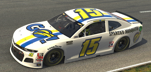 NORTH WILKESBORO, NORTH CAROLINA - MAY 09: (EDITORIAL USE ONLY) (Editors note: This image was computer generated in-game) Brennan Poole, driver of the #15 Spartan Mosquito Chevrolet, races during the eNASCAR iRacing Pro Invitational Series North Wilkesboro 160 at virtual North Wilkesboro Speedway on May 09, 2020 in North Wilkesboro, North Carolina. (Photo by Chris Graythen/Getty Images) | Getty Images