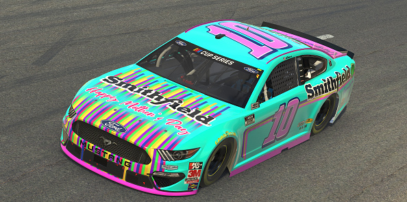 NORTH WILKESBORO, NORTH CAROLINA - MAY 09: (EDITORIAL USE ONLY) (Editors note: This image was computer generated in-game) Aric Almirola, driver of the #10 Smithfield Ford, races during the eNASCAR iRacing Pro Invitational Series North Wilkesboro 160 at virtual North Wilkesboro Speedway on May 09, 2020 in North Wilkesboro, North Carolina. (Photo by Chris Graythen/Getty Images) | Getty Images