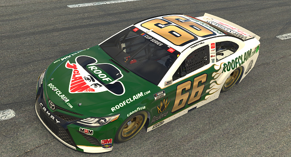 NORTH WILKESBORO, NORTH CAROLINA - MAY 09: (EDITORIAL USE ONLY) (Editors note: This image was computer generated in-game) Timmy Hill, driver of the #66 RoofClaim.com Totota,  races during the eNASCAR iRacing Pro Invitational Series North Wilkesboro 160 at virtual North Wilkesboro Speedway on May 09, 2020 in North Wilkesboro, North Carolina. (Photo by Chris Graythen/Getty Images) | Getty Images