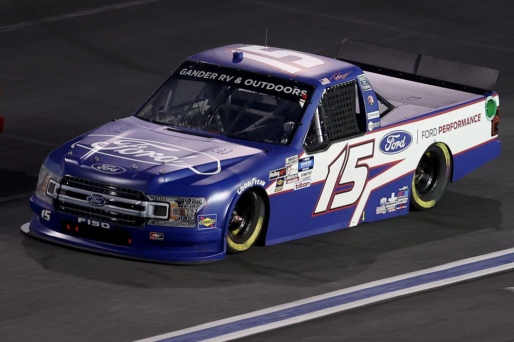 CONCORD, NORTH CAROLINA - MAY 26: Tanner Gray, driver of the #15 Ford/Ford Performance Ford, drives during the NASCAR Gander Outdoors Trucks Series North Carolina Education Lottery 200 at Charlotte Motor Speedway on May 26, 2020 in Concord, North Carolina. (Photo by Chris Graythen/Getty Images) | Getty Images